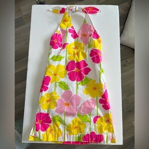 EUC Lilly Pulitzer Girls White Label Floral Halter Style Shift Dress